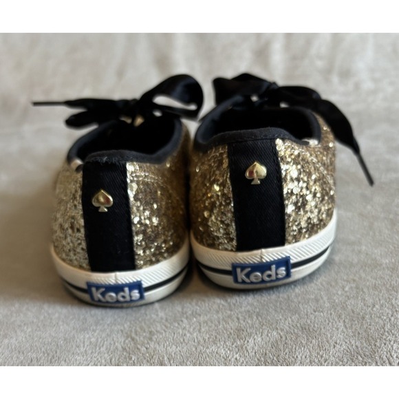 Keds By Kate Spade New York Gold Sneakers Sz 9.5 M Glitter Sparkle Satin Laces - Picture 4 of 9